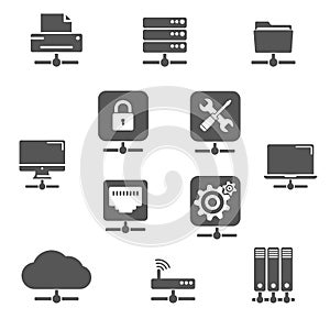 Network icon. Connected devices