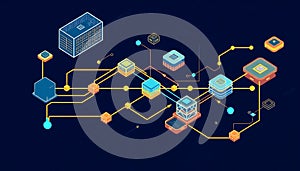 Network diagram with glowing nodes, data connection, Stock Photo, Generative AI