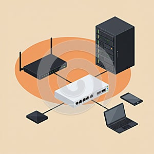 Network diagram illustrating a system setup with various devices connected. Central