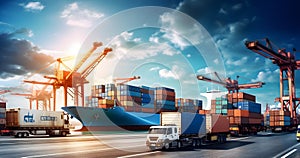 network distribution growth, Transport truck, container cargo, Logistic import export,