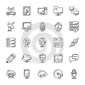 Network Doodle Icons Set