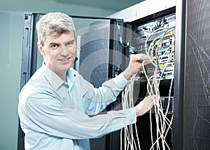 Network engineer administrator in server room