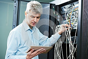 Network engineer administrator in server room