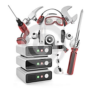 Network engineer with tools. Isolated, contains clipping path