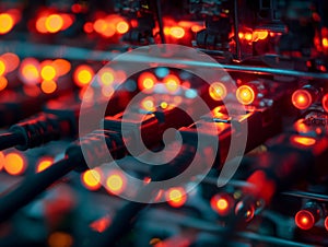 Network Equipment Close-Up with Glowing Lights