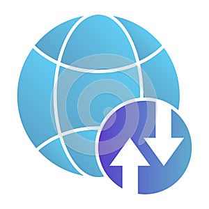 Network flat icon. Global internet color icons in trendy flat style. Planet with exchange arrows gradient style design