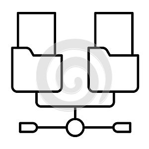 Network folders with documents isometric icon, info tech concept. Vector graphics. Two folders and wired network