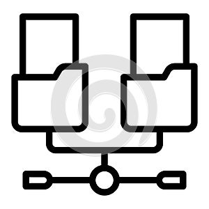 Network folders with documents line icon, info tech concept. Vector graphics. Two folders and wired network, connection