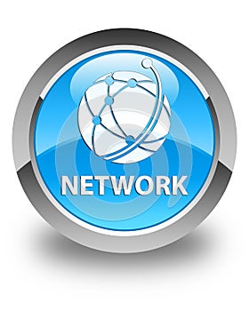 Network (global network icon) glossy cyan blue round button