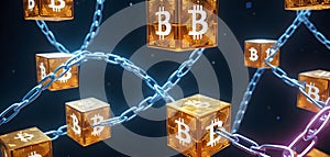 Network of Glowing Bitcoin Cubes AI Generative