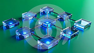 Futuristic Data Network of Glowing Blue Blocks
