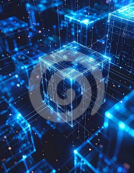 Futuristic Data Cube Network Abstract Background