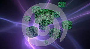 Digital Data Cubes with Binary Code Floating in Futuristic Nebula - Technology Concept
