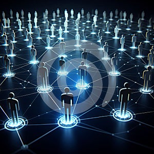 Network of Glowing Human Figures Connected by Lines