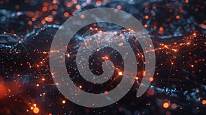 Network Of Glowing Nodes On A Dark Surface At Night