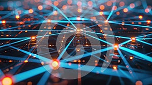 Network of glowing orbs connected by blue lines