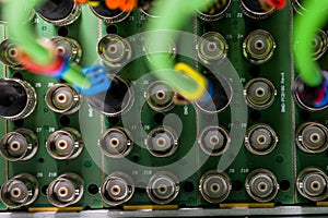 Network green wires connected to server