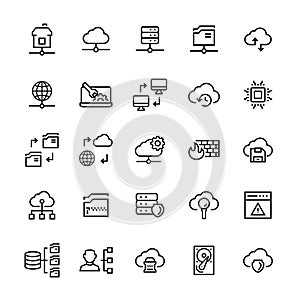 Network hosting icon set in line style