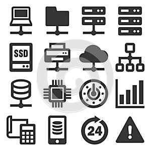 Network and Hosting Icons Set on White Background. Vector