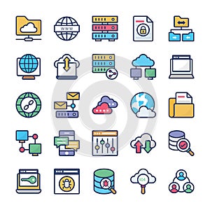Network Hosting and Servers Flat Icons Set