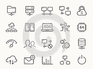 Network Hosting and Servers Line Icons