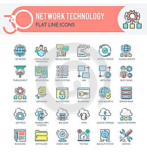 Network Icons. Set of filled outline multicolor icons.