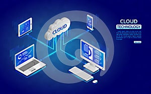 Network illustration with computer, laptop, tablet, and smartphone.