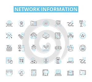 Network information linear icons set. Connectivity, Bandwidth, Firewall, Router, LAN, WAN, Ethernet line vector and