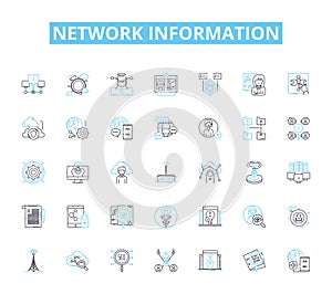 Network information linear icons set. Connectivity, Bandwidth, Firewall, Router, LAN, WAN, Ethernet line vector and