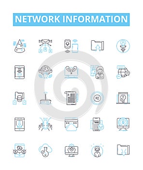 Network information vector line icons set. Network, Information, Protocols, Ethernet, Wi-Fi, LAN, IP illustration