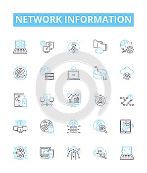 Network information vector line icons set. Network, Information, Protocols, Ethernet, Wi-Fi, LAN, IP illustration