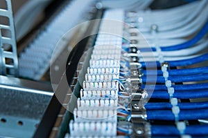 Network installation. Network cable on a network HUB. lan cable management