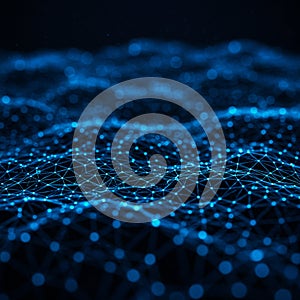 A network of interconnected blue lines and glowing nodes forms a