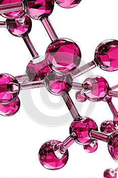 A network of interconnected glossy spheres and rods form a molecular structure.