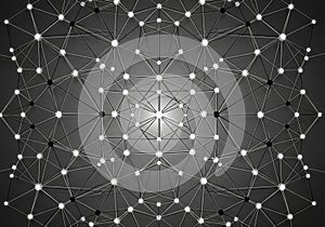 A network of interconnected nodes and lines forms a geometric