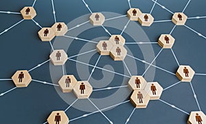 Network of interconnected people. Interactions between employees and working groups. Social business connections. Networking