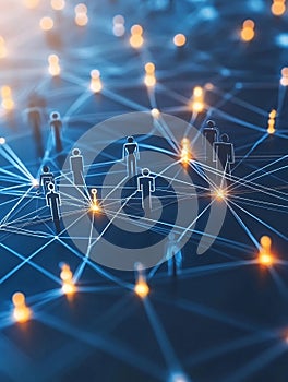A network of interconnected people, represented by figures connected by lines and glowing nodes