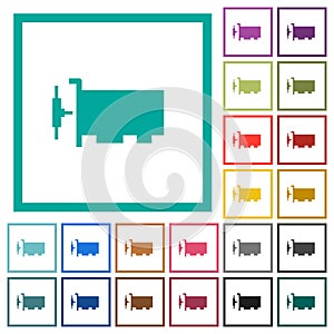 Network interface card flat color icons with quadrant frames