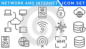 Network and Internet outline icons. linear icon collection for online, computer, network, website, server, web design, hardware,