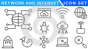 Network and Internet outline icons. linear icon collection for online, computer, network, website, server, web design, hardware,