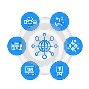 Network, internet technology line icons set