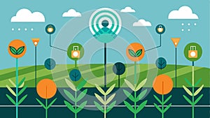 A network of IoTenabled moisture and nutrient sensors p throughout a field to ensure uniform growth and prevent