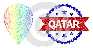 Network Map Pointer Mesh Icon with Spectral Gradient and Grunge Bicolor Qatar Watermark
