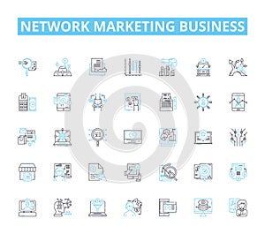 Network marketing business linear icons set. MLM, Downline, Recruiting, Multi-level, Compensation, Teamwork, Leadership photo