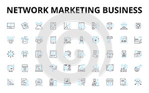Network marketing business linear icons set. MLM, Downline, Recruiting, Multi-level, Compensation, Teamwork, Leadership photo