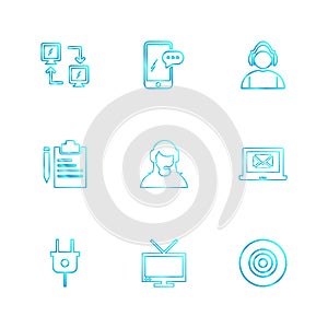 network , mobile , chat , employee , laptop, dart , plug , clipboard ,tv, eps icons set vector
