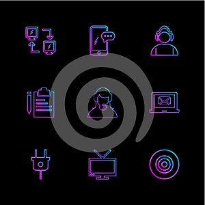 network , mobile , chat , employee , laptop, dart , plug , clipboard ,tv, eps icons set vector