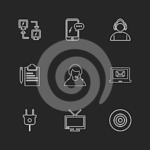 network , mobile , chat , employee , laptop, dart , plug , clipboard ,tv, eps icons set vector