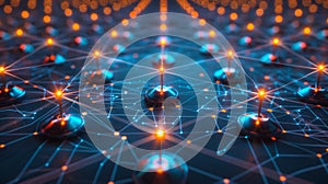 Network Node Connection: Futuristic Data Visualization, Blockchain Technology, AI Grid