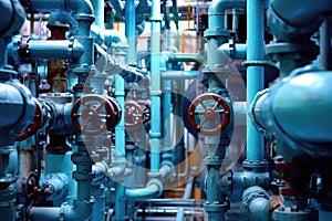 Network Of Pipes And Valves Controlling Water Flow. Generative AI